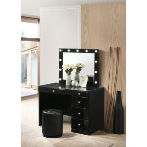 Glam Vanity Desk And Stool Set – Black  |  Makeup Vanities Bedroom Makeup Vanities