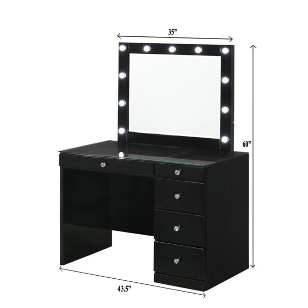 Glam Vanity Desk And Stool Set – Black  |  Makeup Vanities Bedroom Makeup Vanities