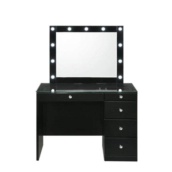 Glam Vanity Desk And Stool Set – Black  |  Makeup Vanities Bedroom Makeup Vanities