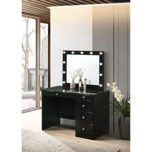 Glam Vanity Desk And Stool Set – Black  |  Makeup Vanities Bedroom Makeup Vanities