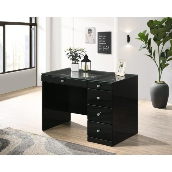 Glam Vanity Desk And Stool Set – Black  |  Makeup Vanities Bedroom Makeup Vanities