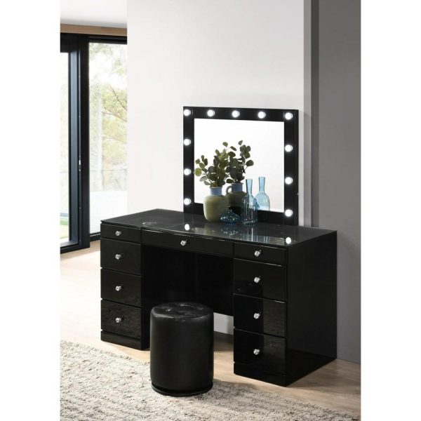 Glam Vanity With Glass Top And Led Mirror  |  Makeup Vanities Bedroom Makeup Vanities