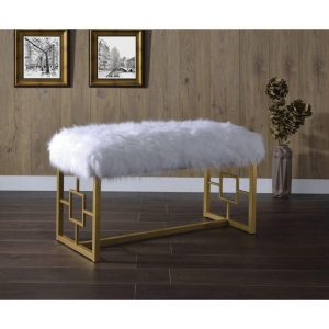 Gold Bench With White Faux Fur Top  |  Benches Benches Benches