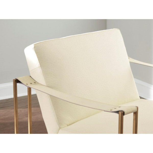 Gold Finish Metal Accent Chair In Cream Embossed Leather  |  Living Room Chairs Living Room Living Room Chairs