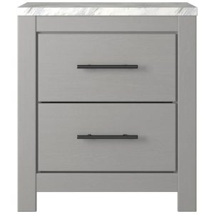 Gray Finish 2-Drawer Nightstand With Faux Marble Top  |  Nightstands Bedroom Nightstands