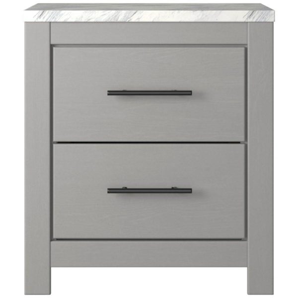 Gray Finish 2-Drawer Nightstand With Faux Marble Top  |  Nightstands Bedroom Nightstands