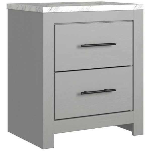 Gray Finish 2-Drawer Nightstand With Faux Marble Top  |  Nightstands Bedroom Nightstands