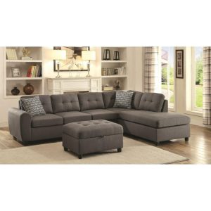 Grey Contemporary Sectional With Button Tufted Cushions  |  Sectional Sofas Living Room Sectional Sofas