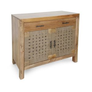 Griffith Boho Style 2 Door And 1 Drawer Cabinet With Woven Jute Doors – Natural Finish  |  Accent Cabinets Accent Cabinets Accent Cabinets