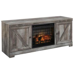 Large Tv Stand In Rustic Gray Finish With Fireplace  |  Tv Stands Living Room Tv Stands