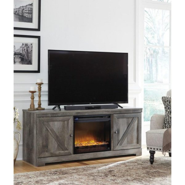 Large Tv Stand In Rustic Gray Finish With Fireplace  |  Tv Stands Living Room Tv Stands