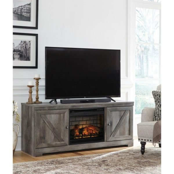 Large Tv Stand In Rustic Gray Finish With Fireplace  |  Tv Stands Living Room Tv Stands