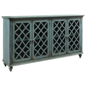 Lattice Glass Door Accent Cabinet In Antique Teal Finish  |  Accent Cabinets Accent Cabinets Accent Cabinets