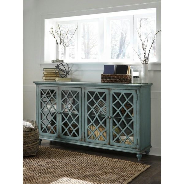 Lattice Glass Door Accent Cabinet In Antique Teal Finish  |  Accent Cabinets Accent Cabinets Accent Cabinets