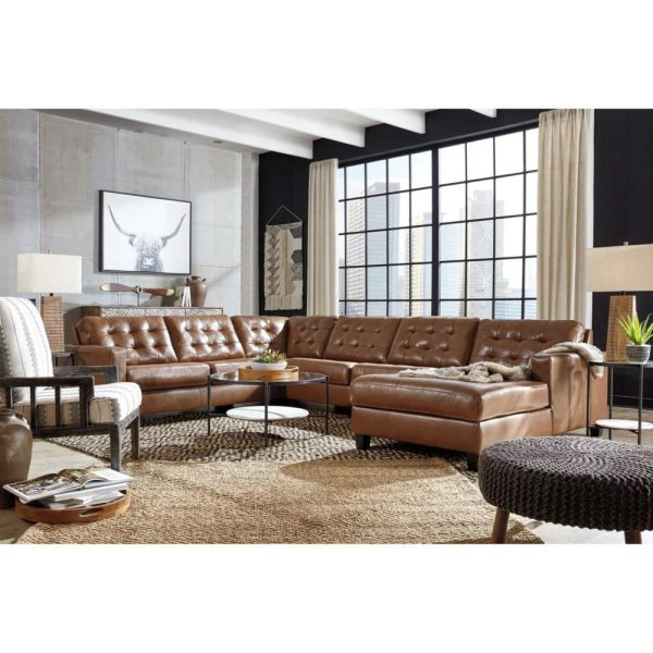 Leather Match 4-Piece Sectional With Chaise And Tufting  |  Sectional Sofas Living Room Sectional Sofas