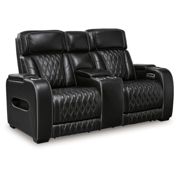 Leather Match Power Recl Loveseat W/ Console & Adj Hdrsts  |  Reclining Loveseats Living Room Reclining Loveseats