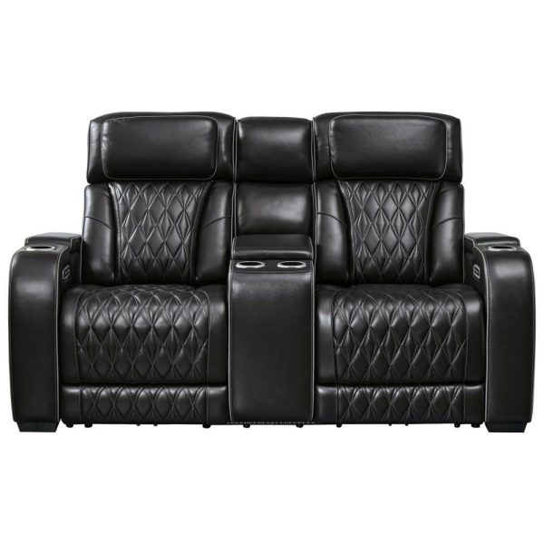 Leather Match Power Recl Loveseat W/ Console & Adj Hdrsts  |  Reclining Loveseats Living Room Reclining Loveseats