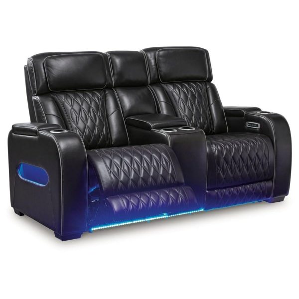 Leather Match Power Recl Loveseat W/ Console & Adj Hdrsts  |  Reclining Loveseats Living Room Reclining Loveseats