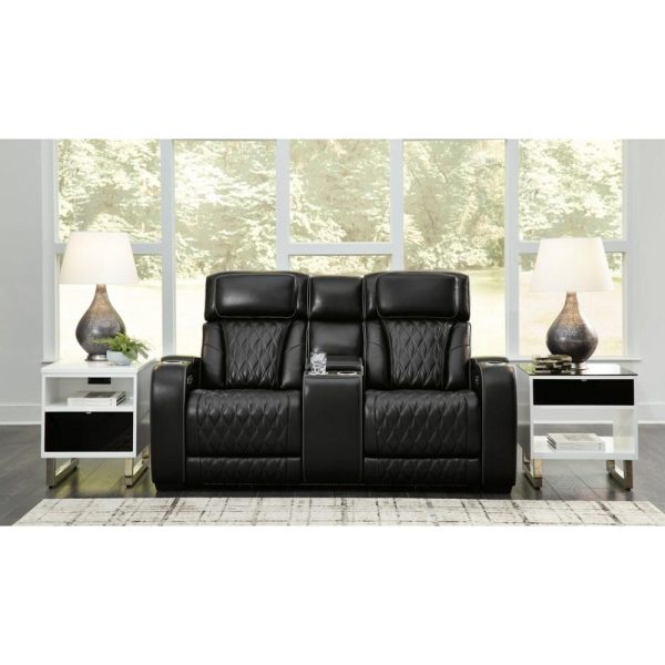 Leather Match Power Recl Loveseat W/ Console & Adj Hdrsts  |  Reclining Loveseats Living Room Reclining Loveseats