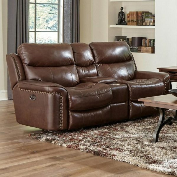 Leather Match Power Reclining Console Loveseat W/ Storage & Cupholders  |  Reclining Loveseats Living Room Reclining Loveseats