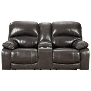 Leather Match Power Reclining Loveseat With Console & Adjustable Headrests  |  Reclining Loveseats Living Room Reclining Loveseats