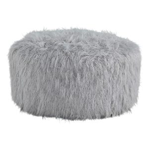 Light Gray Faux Fur Round Oversized Accent Ottoman  |  Ottomans Living Room Ottomans