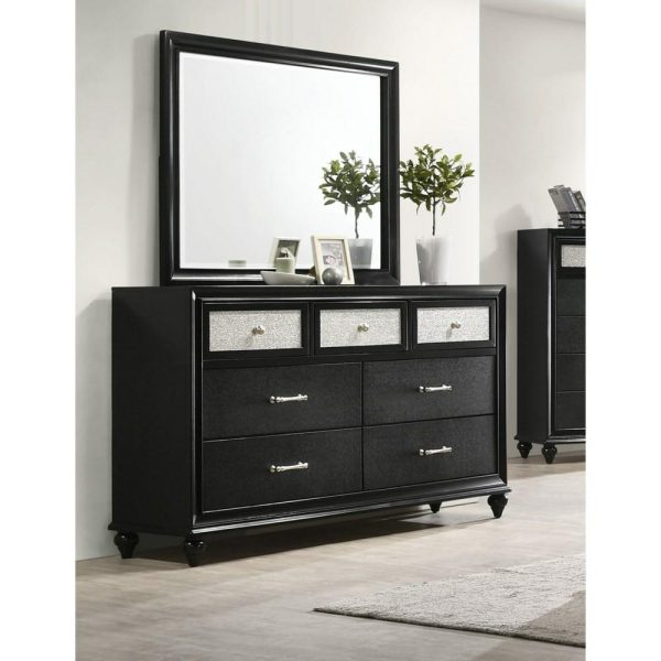 Lila Glam 7-Drawer Dresser And Mirror With Faux Crystal Detail  |  Mirrored Dressers Bedroom Mirrored Dressers