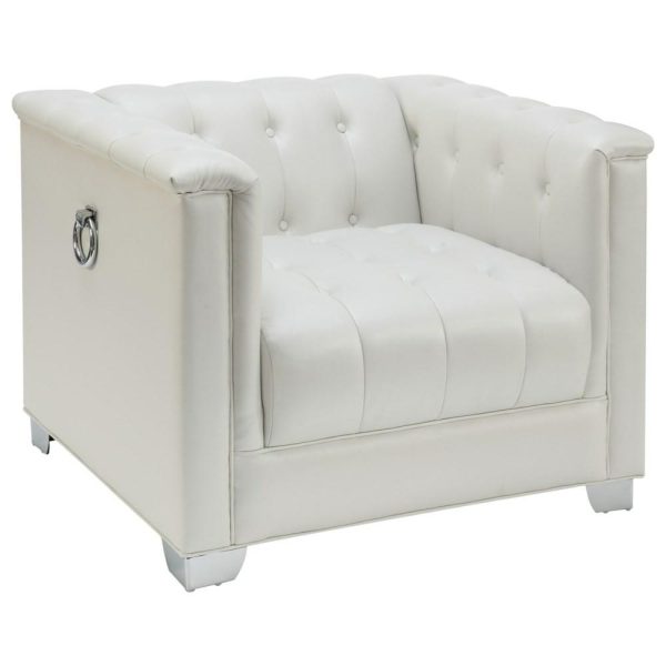 Low Profile Pearl White Tufted Chair  |  Living Room Chairs Living Room Living Room Chairs