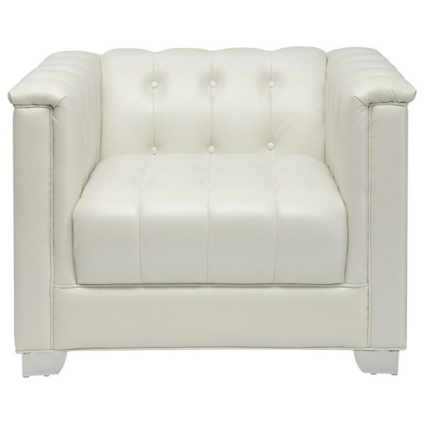 Low Profile Pearl White Tufted Chair  |  Living Room Chairs Living Room Living Room Chairs