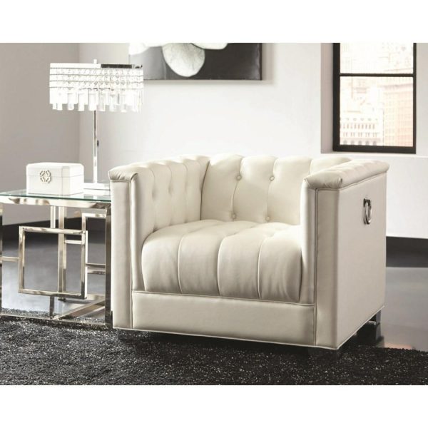 Low Profile Pearl White Tufted Chair  |  Living Room Chairs Living Room Living Room Chairs