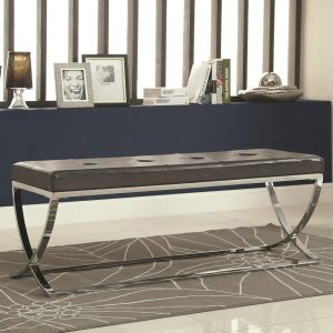 Man-Made Leather Bench W/ Silver Metal Base  |  Benches Benches Benches