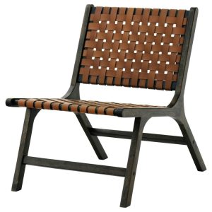 Mid-Century Modern Armless Accent Chair With Leather Woven Strips  |  Living Room Chairs Living Room Living Room Chairs