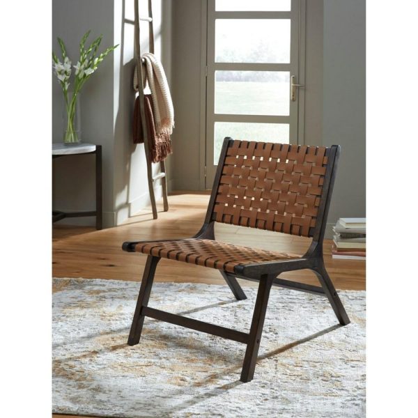 Mid-Century Modern Armless Accent Chair With Leather Woven Strips  |  Living Room Chairs Living Room Living Room Chairs