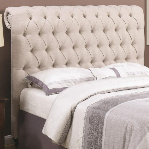 Queen Rolled Headboard In Beige Fabric  |  Headboards Bedroom Headboards