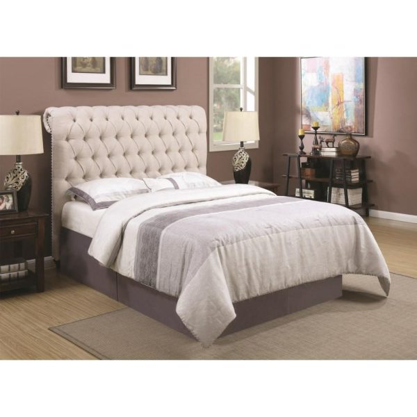 Queen Rolled Headboard In Beige Fabric  |  Headboards Bedroom Headboards