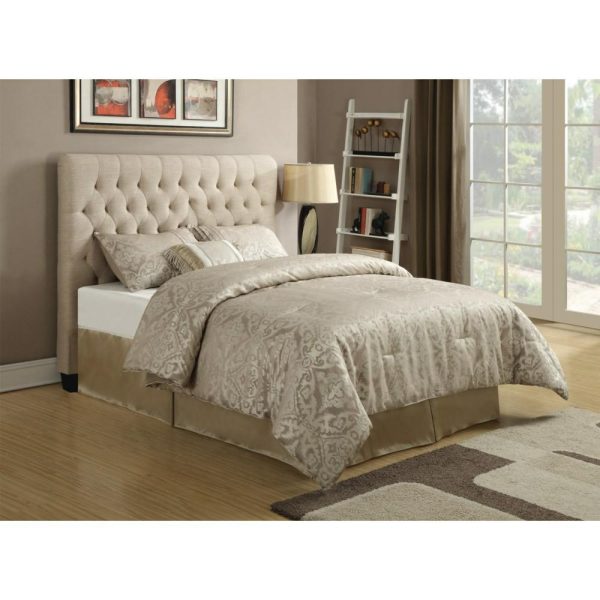 Queen Upholstered Headboard With Tufting In Light Color Fabric  |  Headboards Bedroom Headboards