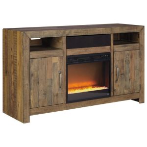 Reclaimed Pine Solid Wood Large Tv Stand W/ Fireplace  |  Tv Stands Living Room Tv Stands