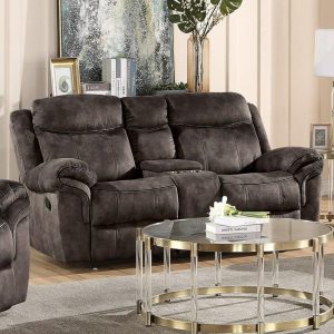 Reclining Glider Loveseat W/Console And Cupholders  |  Reclining Loveseats Living Room 2-Tone Chocolate 55020