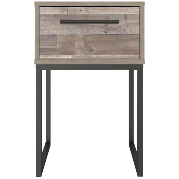 Rustic 1-Drawer Nightstand With Butcher Block Pattern And Metal Sled Legs  |  Nightstands Bedroom Nightstands