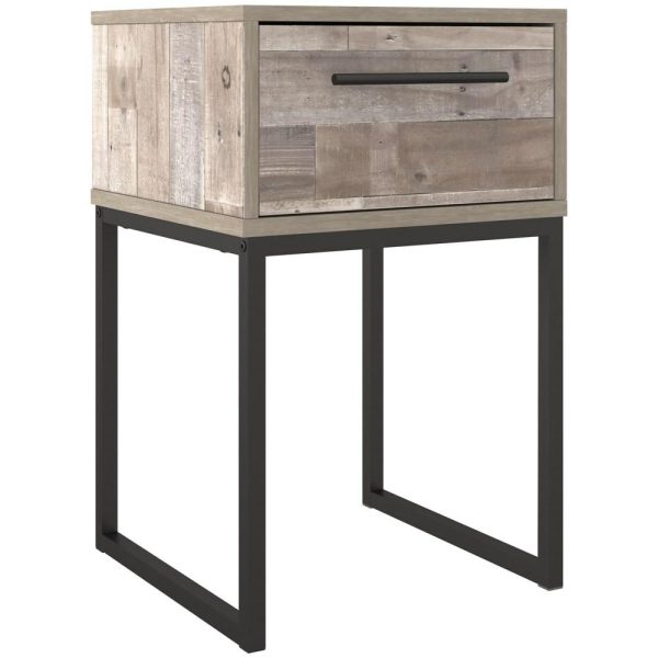 Rustic 1-Drawer Nightstand With Butcher Block Pattern And Metal Sled Legs  |  Nightstands Bedroom Nightstands