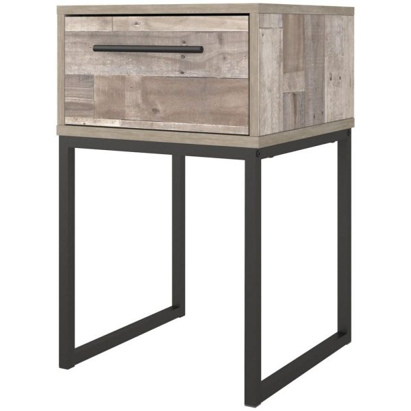 Rustic 1-Drawer Nightstand With Butcher Block Pattern And Metal Sled Legs  |  Nightstands Bedroom Nightstands