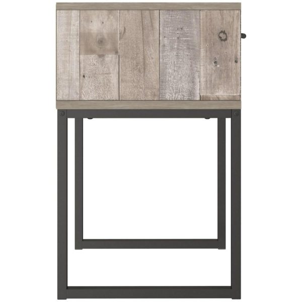 Rustic 1-Drawer Nightstand With Butcher Block Pattern And Metal Sled Legs  |  Nightstands Bedroom Nightstands