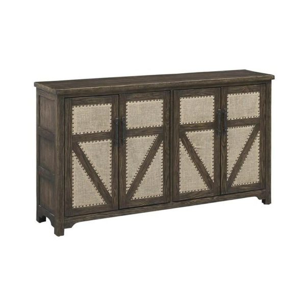 Rustic 4-Door Credenza With Nailhead And Upholstered Door Panels  |  Accent Cabinets Accent Cabinets Accent Cabinets