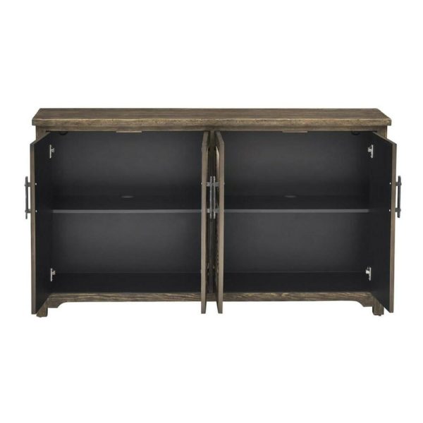 Rustic 4-Door Credenza With Nailhead And Upholstered Door Panels  |  Accent Cabinets Accent Cabinets Accent Cabinets