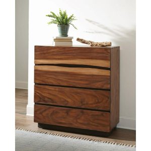 Rustic 4 Drawer Chest With Live Edge Look And Felt-Lined Top Drawer  |  Chest Of Drawers Bedroom Chest Of Drawers