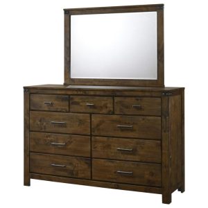 Rustic 9 Drawer Dresser And Beveled Mirror Combo  |  Mirrored Dressers Bedroom Mirrored Dressers