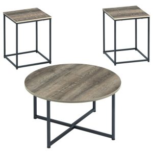 Rustic Contemporary 3-Piece Occasional Table Set With Metal Frame Bases  |  Occasional Table Sets Living Room Occasional Table Sets