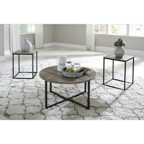 Rustic Contemporary 3-Piece Occasional Table Set With Metal Frame Bases  |  Occasional Table Sets Living Room Occasional Table Sets