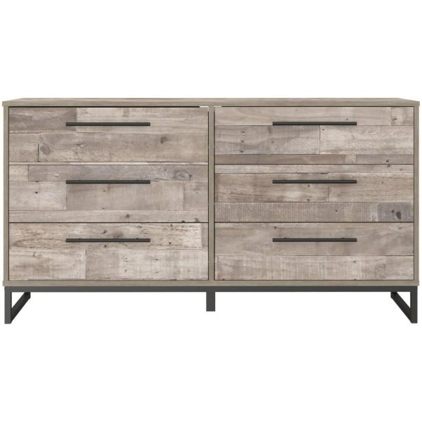 Rustic Dresser With Butcher Block Pattern And Metal Sled Legs  |  Dressers Bedroom Dressers