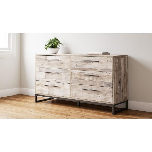 Rustic Dresser With Butcher Block Pattern And Metal Sled Legs  |  Dressers Bedroom Dressers